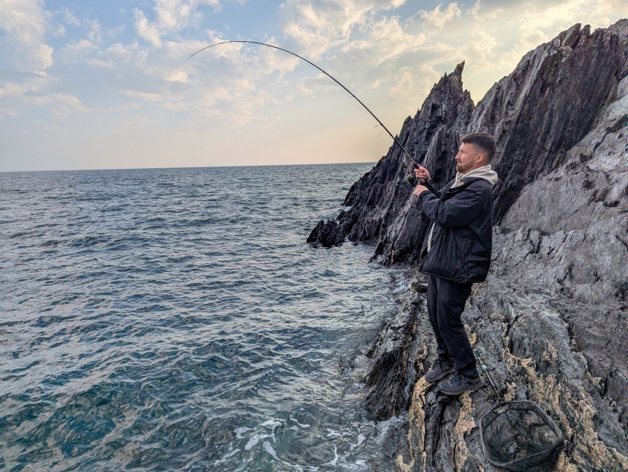 The Snowbee DeepBlue spinning rod in action being used by Ben