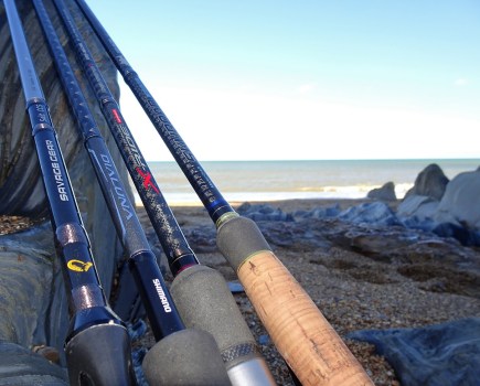 lure rods resting on rock